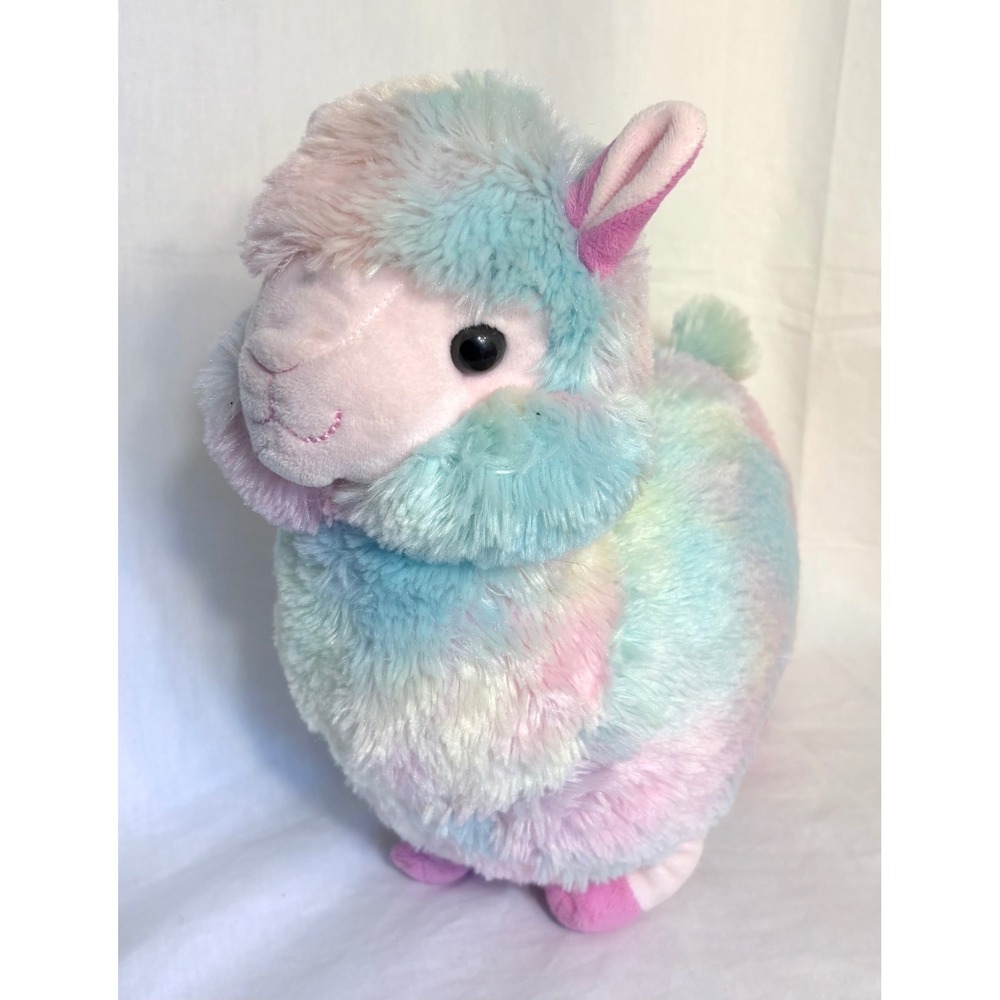 Pastel Rainbow Llama Plush Stuffed Animal Pink Blue Yellow Tie Dye Alpaca Toy